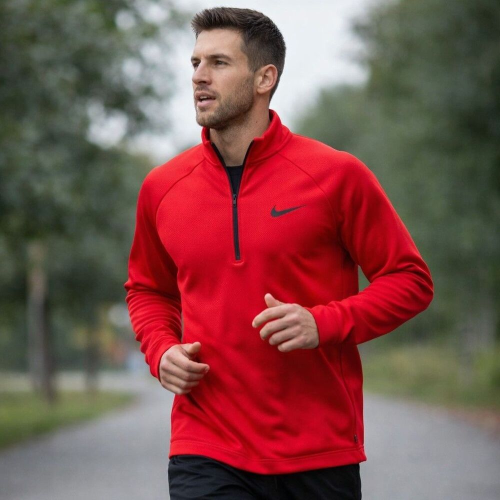 Nike Dri-FIT 1/4 Zip Pullover XXL Red Athletic Training Top Embroidered Swoosh